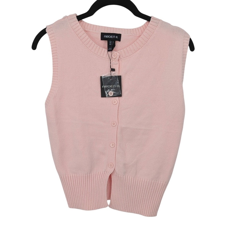 Arden B Sweater Vest Women Small Pink Button Front Knit Sleeveless Preppy Pastel